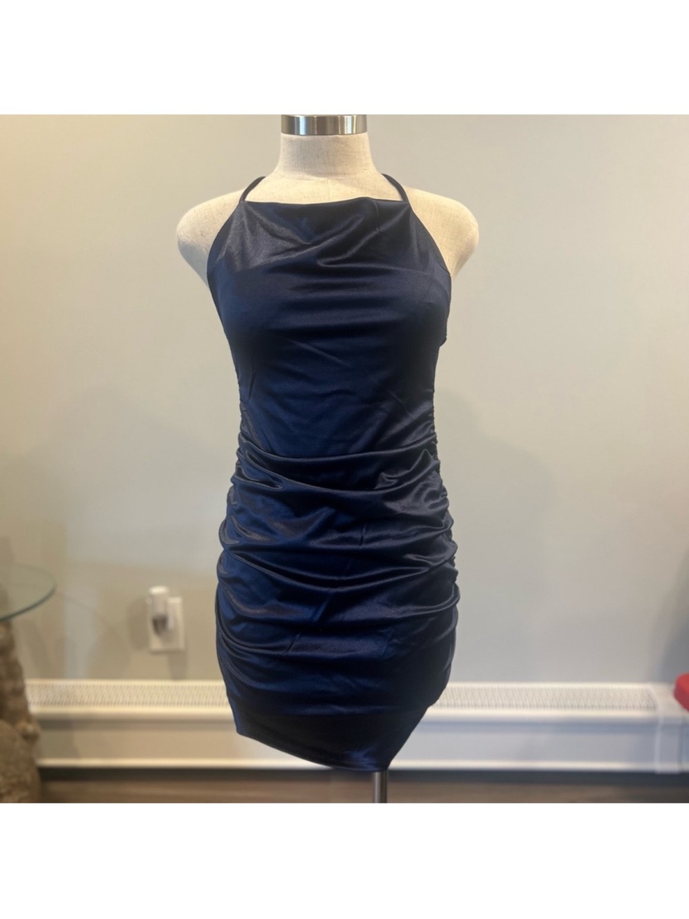 Windsor Navy Halter Ruched Mini Dress